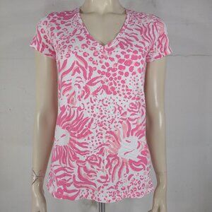 Lilly Pulitzer pink white lions Get Spotted 100% cotton t-shirt womens Small